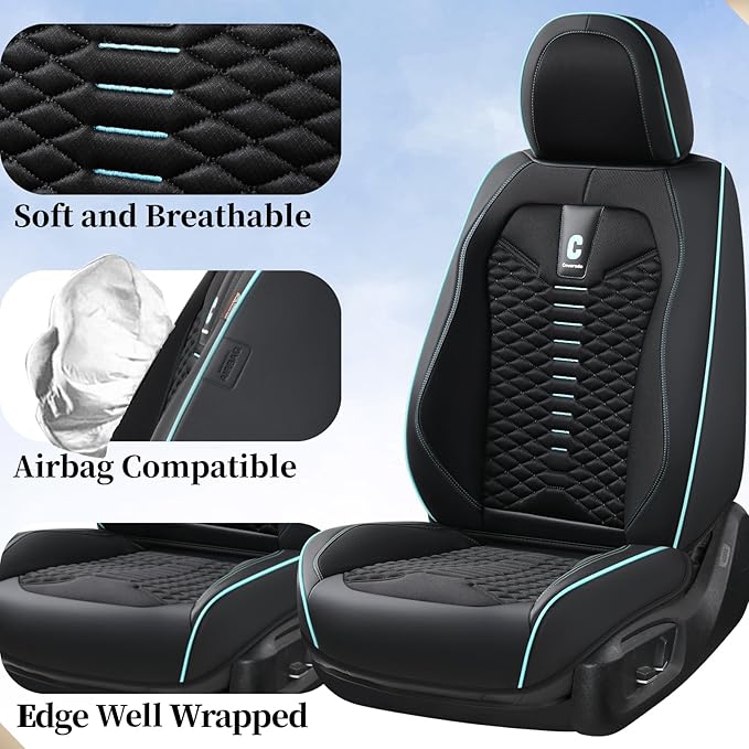 Coverado Car Seat Covers Full Set, 5 Seats Universal Seat Covers for Cars, Breathable Fabric Faux Leather Auto Seat Cushions,