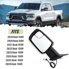 Left Driver Side Mirror Compatible With 2019-2026 Ram 1500 With Manual Folding Heated Turn Signal Puddle Light Temperature Sensor Matte Black Replace#5ZK43KARAH(8+2Pins)