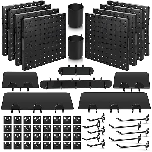 Chunful 58 Pcs Pegboard Organizer Kits Plastic Pegboard Wall Panel Mount Display Accessories Include Storage Boards Buckets a