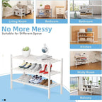 3 Tier Bamboo Shoe Rack Storage Organizer for Closet, Multifunctional Stackable Free Standing Shoe Shelf Organizer for Small 