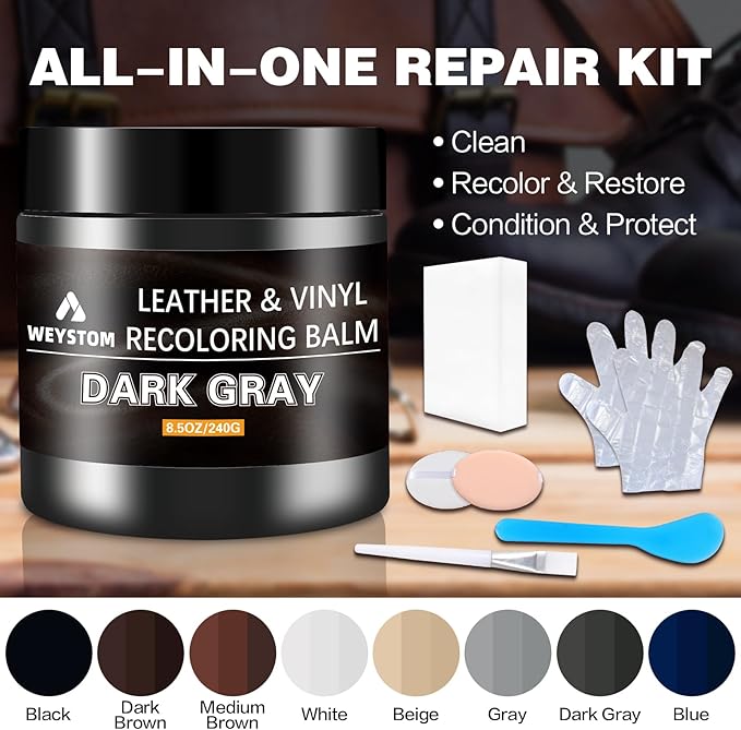 Leather Recoloring Balm - Leather Repair Kit for Furniture, Dye, Recolor, Renew, Repair & Restore Aged, Faded, Cracked, Peeli