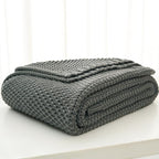 Chunky Cable Knit Throw Blanket Lightweight Grey 100% Organic Cotton Blanket for Sofa Couch Bed Baby Nursery, Rustic Shabby C