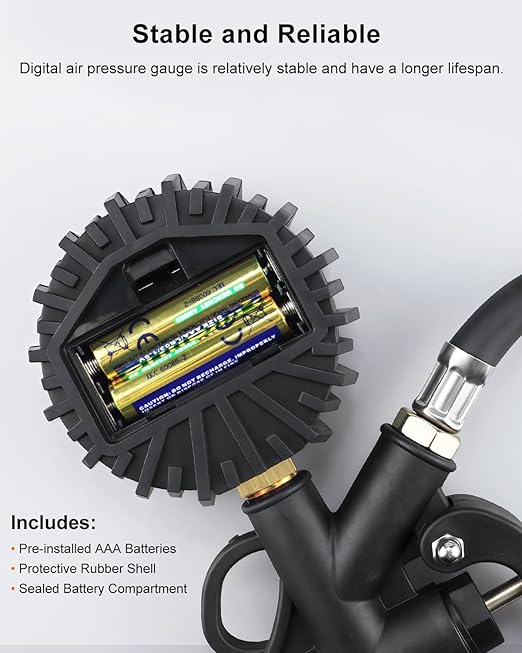 Atsafepro Digital Tire Pressure Gauge with Inflator, 0-200 PSI, 2.5" Screen, ±1% High Accuracy, Auto Shut-Off, Rubber Hose & 1/4" NPT Quick Connect Plug & Locking Air Chuck for Cars, Motors, Bikes