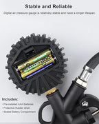 Atsafepro Digital Tire Pressure Gauge with Inflator, 0-200 PSI, 2.5" Screen, ±1% High Accuracy, Auto Shut-Off, Rubber Hose & 1/4" NPT Quick Connect Plug & Locking Air Chuck for Cars, Motors, Bikes