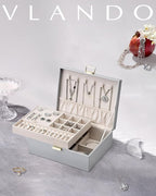 Vlando 2 Layer Jewelry Box Large Jewelry Organizer for Women Removable Jewelery Tray for Necklace Earrings Rings Bracelets Je