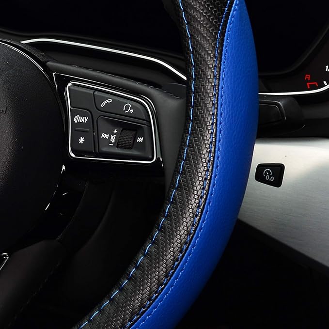 LABBYWAY Microfiber Leather Auto Car Steering Wheel Cover, Universal Fit 15 Inch Anti-Slip Wheel Protector, Blue