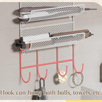 Wall-Mounted Hair Dryer Holder Styling Tool Organizer 4-Shelf Storage Wire Basket with Hook Heat Safe Rack for Hair-Straighte