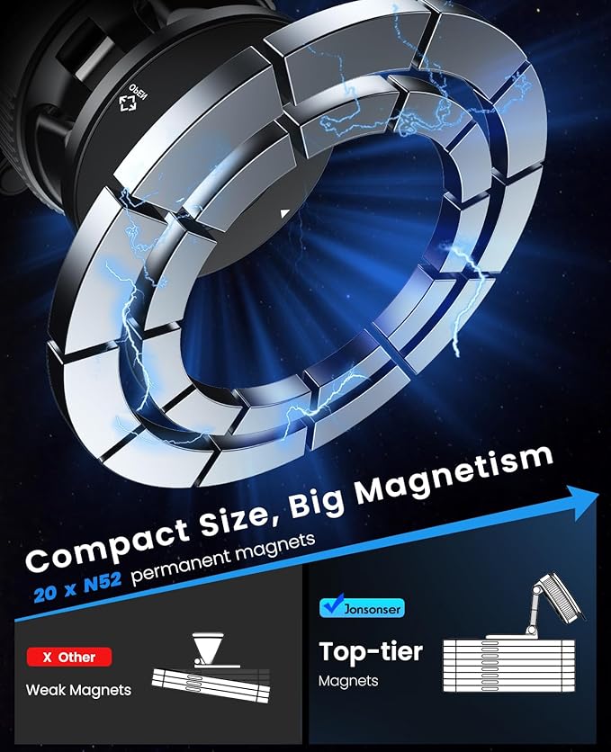 Magnetic Suction Cup Phone Mount for Magsafe, 360° Adjustable Magnetic Car Phone Holder, Pocket Size Foldable Car Mount, Phone Holders for Your Car for iPhone 17 16 15 14 13 12 Series,Silver