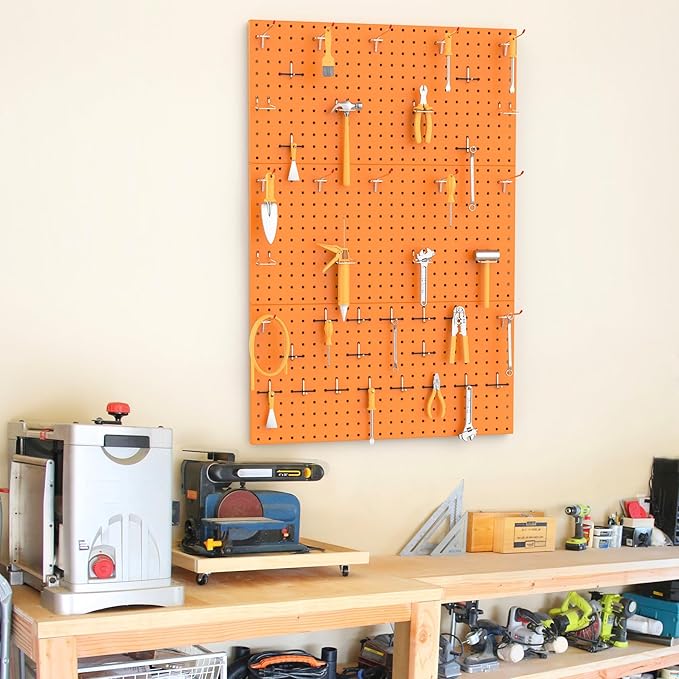 TORACK 3 PCS Metal Pegboard Panels(12x24 inch) for Wall Garage Tools Storage Pegboard for Workbench, Modular Peg Board Tool O