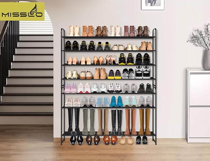 MISSLO 4 Tier Long Shoe Organizer for Closet Shoe Rack for Bedroom Closet Floor Shoe Shelf for Entryway Storage Stackable Wid