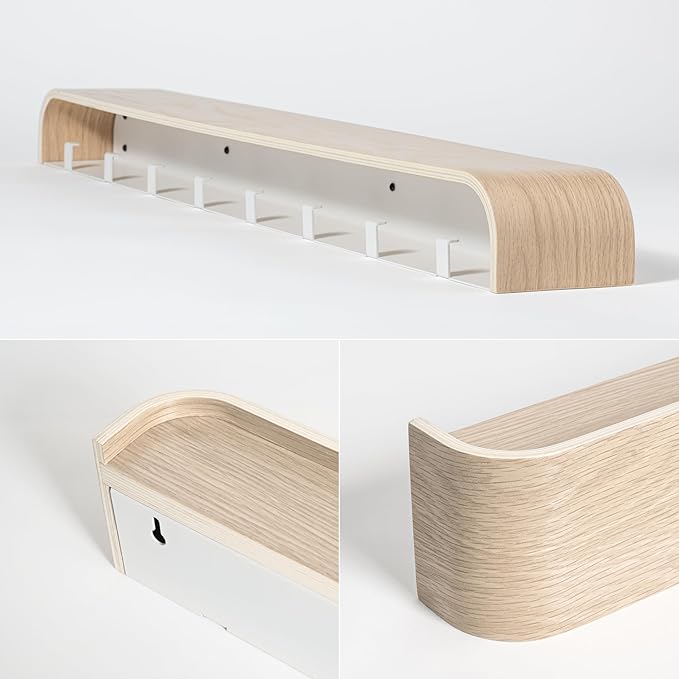 Kazai. Wall-Mounted Coat Rack 'Toke' - Modern Design Coat Rack with Hidden Wall Hooks - Solid Wood Veneer Panel Coat Hanger -