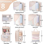 8 Set Packing Cubes for Travel, Gifts for Women Mom,Anti-Tearing Suitcase Organizer for Luggage with Shoe & Hanging Toiletry 