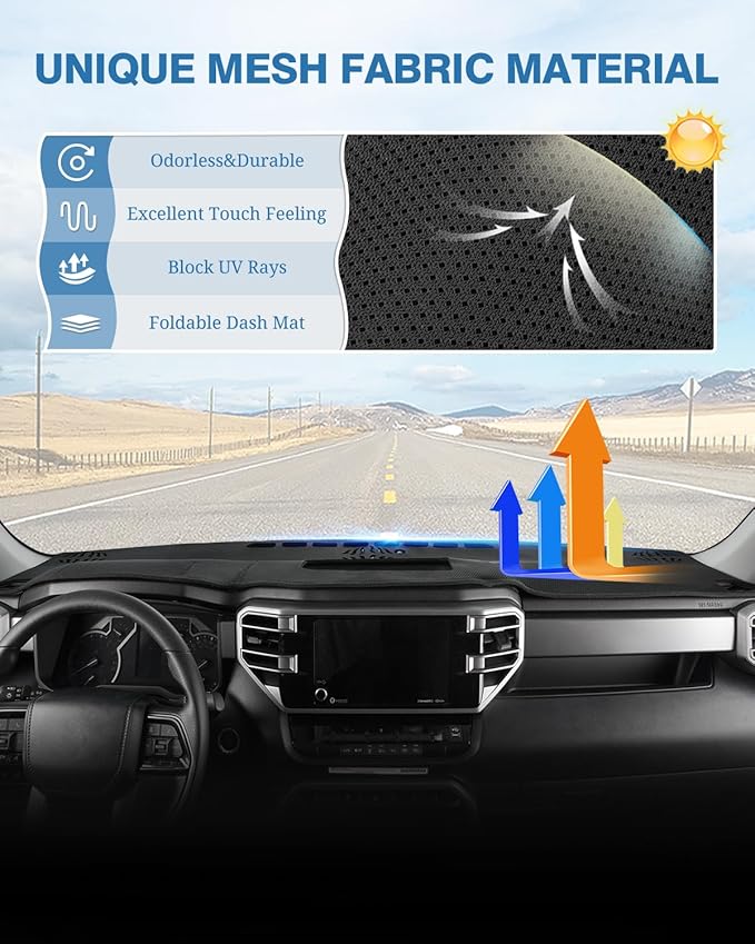 FIILINES Dash Cover for 2022-2026 Toyota Tundra, Dashboard Mat Accessories Dash Cover Sunshade Nonslip Mesh Protector No Glar