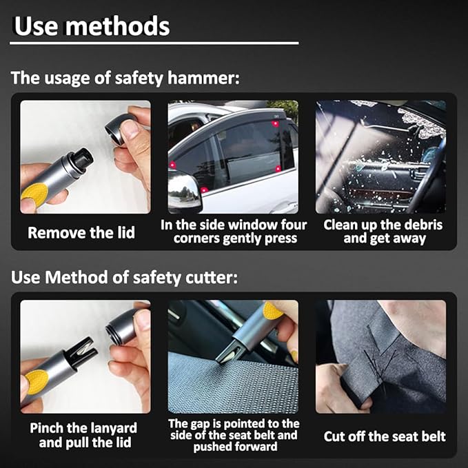 Safehammer - 2026 Upgraded Safe Hammer Glass Breaker Under Water, Car Hammer Seatbelt Cutter Window Breaker Emergency Escape 