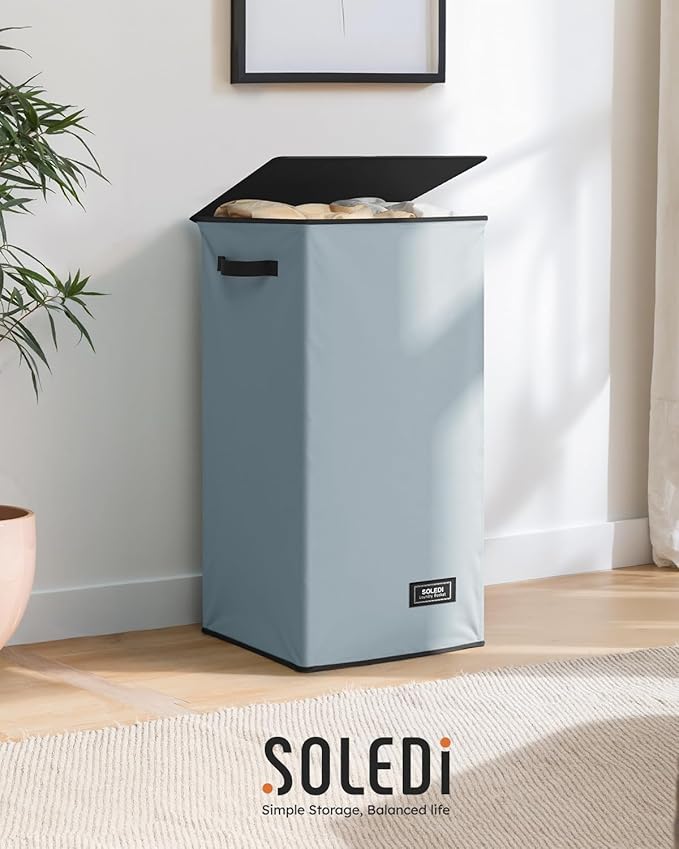 SOLEDI Laundry Hamper with Lid 100L Large & Tall Collapsible Laundry Basket, Clothes Hamper with Bag Removable Easy to Carry,