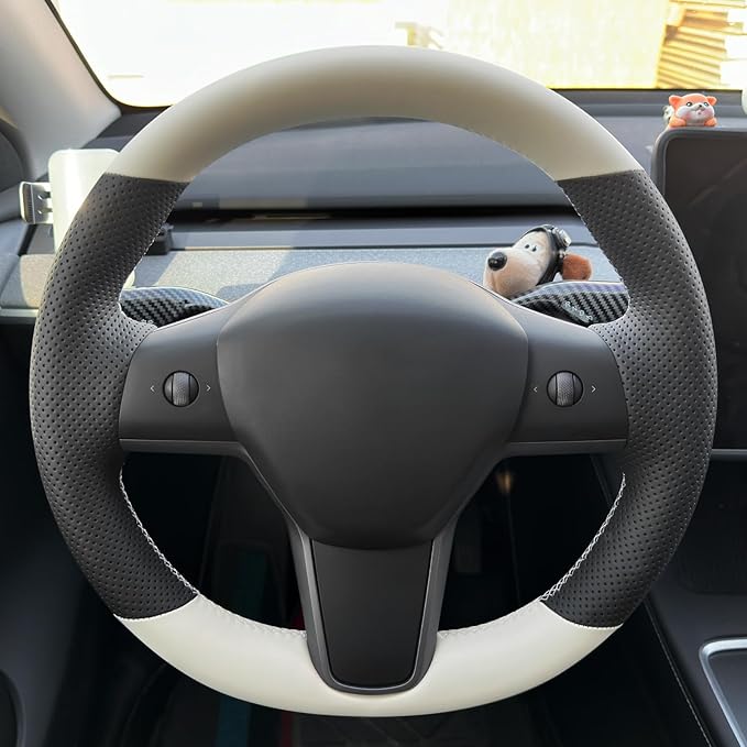 MEWANT Hand Stitched Steering Wheel Cover for Tesla Model 3 2017-2023 / Model Y 2020-2023 for Tesla Model 3/Y Accessories