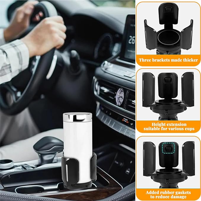 Car Cup Holder Expander with Coaster & adjustable base, Universal Auto Expandable Round Cup Adapter for Yeti Hydro Stanley Owal Tumblers Water Drink Coffee Bottle