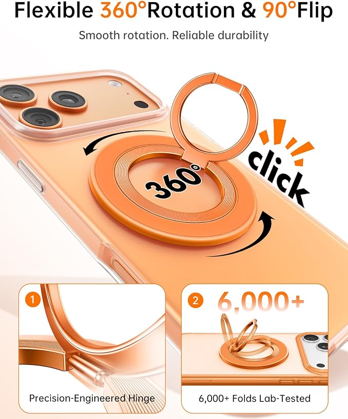 SYNCWIRE Magnetic Phone Ring Holder for MagSafe, 360° Rotation Cell Phone Grip Stand Finger Ring Kickstand Two-Sided Magnet Compatible with iPhone 17 Pro Max 16 15 14 13 12 MagSafe Accessories
