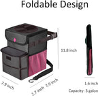 Car Trash Can Foldable Garbage Bin Leakproof 3 Gallons Black Pink