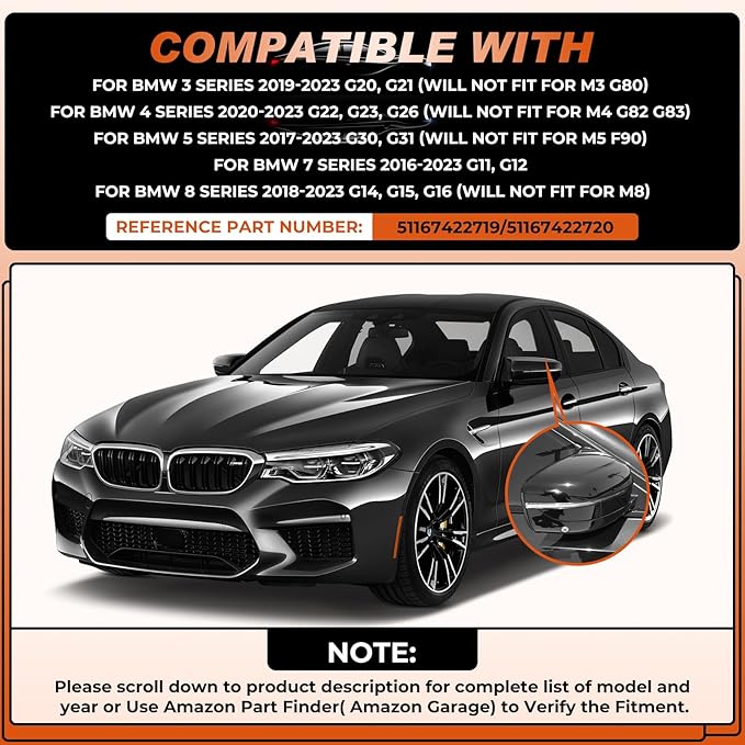 Glossy Black Mirror Cover Caps Rearview Side Mirror Covers Fit for BMW G20 G21 G30 G31 G11 G12 G14 G15 G16 2017 2018 2019 2020 2021 2022 Left Driver Side Right Passenger Side-2 PCS