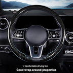 Car Steering Wheel Cover Carbon Fiber Snap On Steering Wheel Accessories Wrap 14.5-15 inch Universal Grip Anti-Skid Protector, Glossy Black
