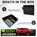 Muslogy Center Console Organizer & Hidden Storage Box Compatible with 2025 2026 Toyota 4Runner Accessories Armrest Privacy Console Divider Storage Box Card Slot Tray Divider Organizer ABS Material