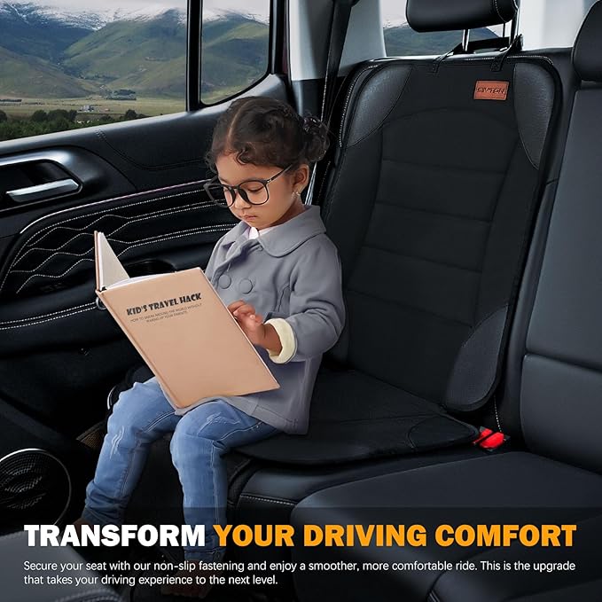 Siivton Car Seat Protector for Child Seat Cushion for Leather and Fabric Seats, 2 Mesh Pockets, Non-Slip Backing, Carseat Pro