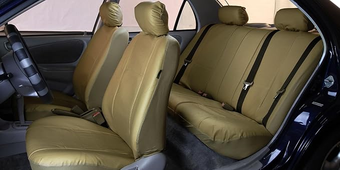 FH Group Car Seat Cover Beige Full Set Deluxe Leatherette Protector Interior Accessories Universal Fit Full Set - Airbag Comp