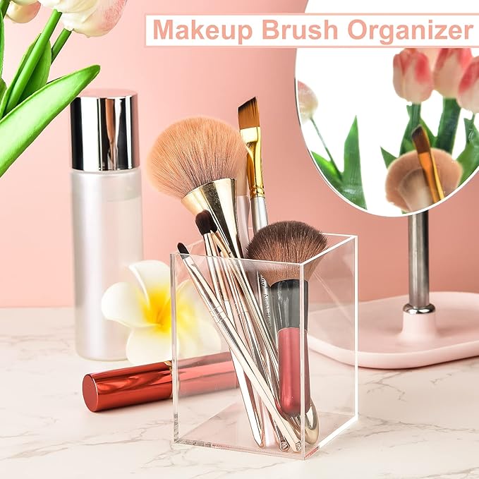Mototo 8 Pieces Clear Acrylic Pen Holder Acrylic Pencil Cup Clear Makeup Bush Holder Acrylic Desktop Stationery Organizer for