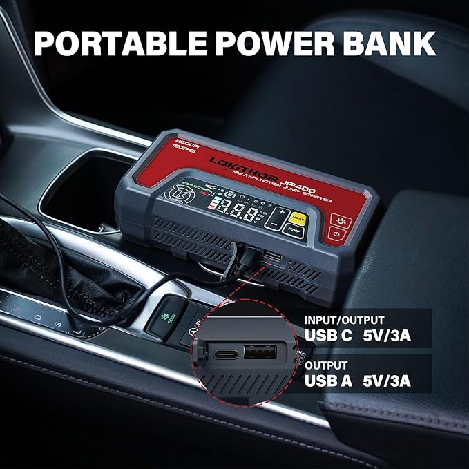 LOKITHOR JP400 Jump Starter with Air Compressor, 2500A 12V Portable Car Battery Booster Pack (8.5L Gas/6.5L Diesel) with