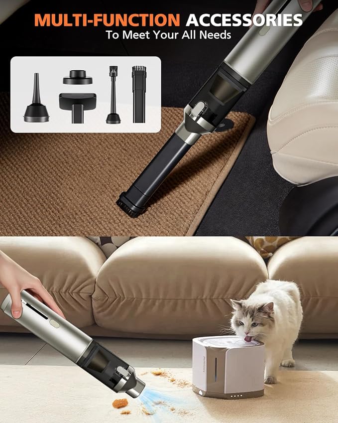 Car Vacuum Portable with 16000Pa Powerful Suction, Handheld Vacuum Cordless Rechargeable Blow & Suction 4 in 1, Small Vacuum 