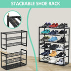 Jripae Bamboo Shoe Rack for Entryway, Stackable 3 Tier Shoe Organizer Shelf Storage 9-12 Pairs Shoes Stand Cubby for Closet D