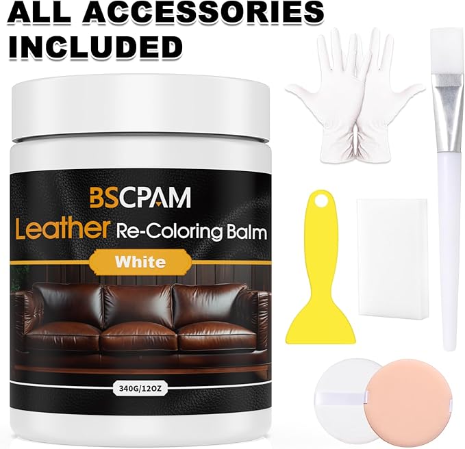 White Leather Recoloring Balm, 12oz Leather Color Restorer for Couches, Leather Repair Kit for Furniture, Leather Dye for Lea