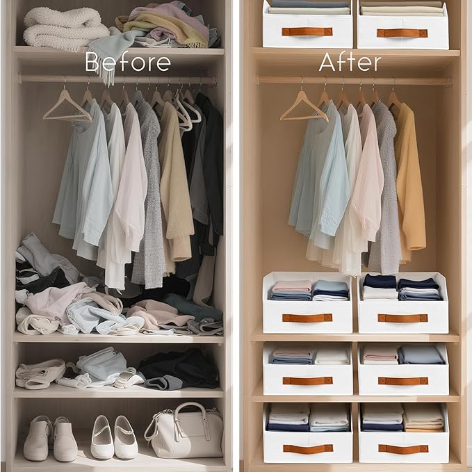 Homsorout Fabric Storage Bins for Organizing - 4 Pack Large Trapezoid Collapsible Storage Bins with Front Handle, Closet Orga