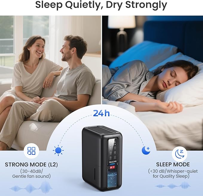 Dehumidifiers for Bathroom with Moisture Absorber Bag Reusable, 68 OZ Water Tank Portable Quiet Dehumidifier for Bedroom