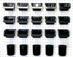 WallPeg Pegboard Bins & Cups - 15 each 5" Bins and 5 each 5" Cups - Hooks to Peg Board Panel Organize Hardware Arrange Access