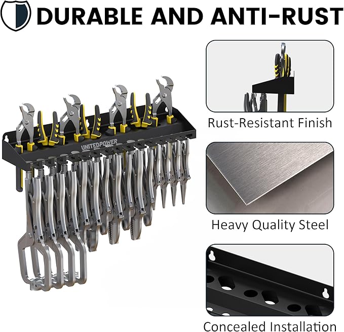 UNITEDPOWER Vise Grip Holder, Wall Mount Pliers Storage Rack Organizer for Workshop, Shed, Garage, Stores up to 15 Vises or 1