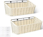 GRANNY SAYS Wicker Hanging Basket, 2 Pack Storage Baskets for Organizing, Adhesive Wall Mount Fruit Basket, Kitchen Organizat