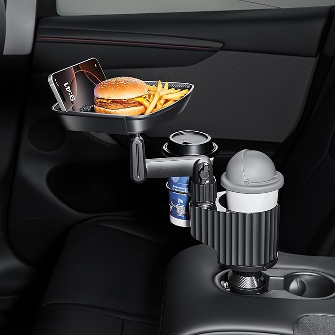 Car Cup Holder Tray Table 10-inch Car Food Tray Portable 4-in-1 Car Cup Holder Extender 360° Rotating with Phone Holder Essen