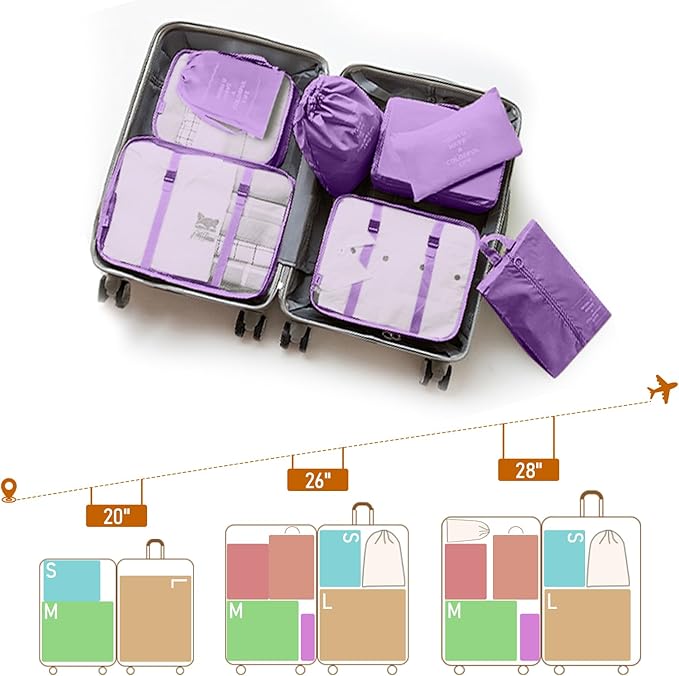 Packing Cubes for Travel - 8 Set Luggage Organizer Bags for Family, Mesh Breathable Packing Cubes for Suitcases Durable Trave