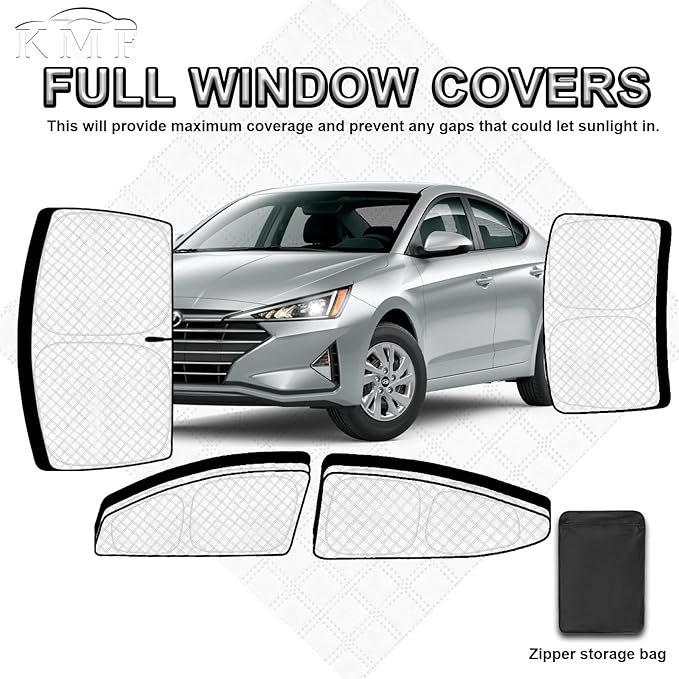 KMF 6pcs Thicken Sun Shades Custom for Hyundai Elantra Sedan 2017-2020 Accessories,Full Car Window Covers Sunshade for Windshield Side Rear, UV Blocking and Blackout Privacy Camping Outdoor