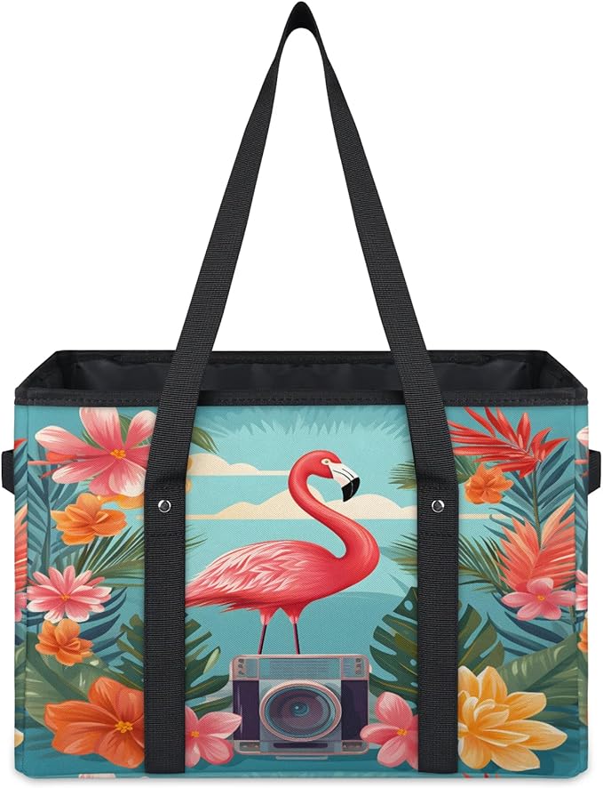 Reusable Grocery Bags Heavy Duty Shopping Bags Foldable Large Tote Bags with Long Handles & Hard Bottom