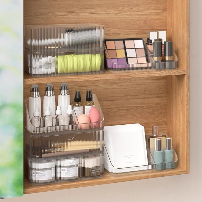 Medicine Cabinet Organizer 6 Tier, Stackable Bathroom Mirror Cabinet Organizers，Small Makeup Storage with 4 Drawer and 2 Tray