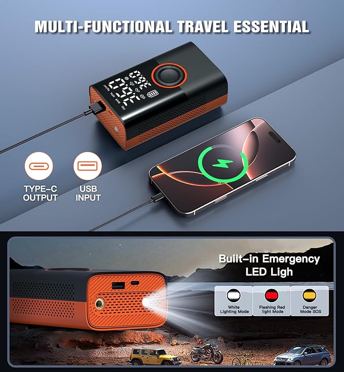 Tire Inflator Portable Air Compressor Cordless Mini Air Pump with Digital Pressure Gauge Inflater 150PSI Fast Inflation (without DC) and Auto Shutoff Function Tires Pump for Cars Motorcycles Bikes