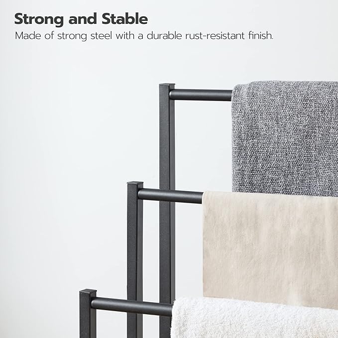 HOOBRO Free Standing Towel Rack, 3 Tier Blanket Rack, Blanket Holder for Bathroom, 23.6" L x 11" W x 31.9" H, Industrial Meta