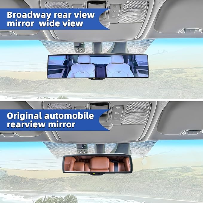 Broadway Rear view Mirror Wide Angle Panoramic Anti Glare Blindspot Accessories Universal Interior Car Convex Mirror for Car SUV Trucks Blue