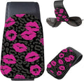 Sunglasses Holder for Car Visor, PU Leather Glasses Clip Organizer, Cute Magnetic Eyeglass Holder for Vehicle Sun Visor, Car Interior Accessory for Women & Men Hot Pink Lips Leopard