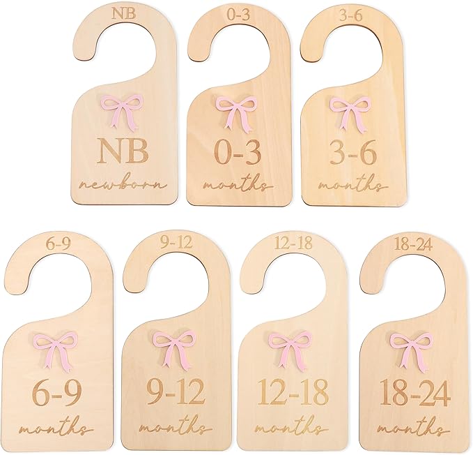 Wooden Bow Nursery Closet Dividers - Baby Girl Closet Organizer with Bow,Newborn to 24,Girl Closet Dividers,Bow Baby Shower(B
