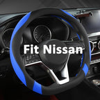 West Llama Flat Bottom Car Steering Wheel Cover for Nissan,D Shaped Steering Wheel Cover for Rogue,Altima,Kicks (Black+Blue-S