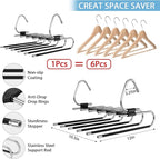 Upgrade 6 Layers Pants Hangers Space Saving, 2 Pack Stainless Steel Multifunctional Rack Non Slip S-Type Pant Closet Organize